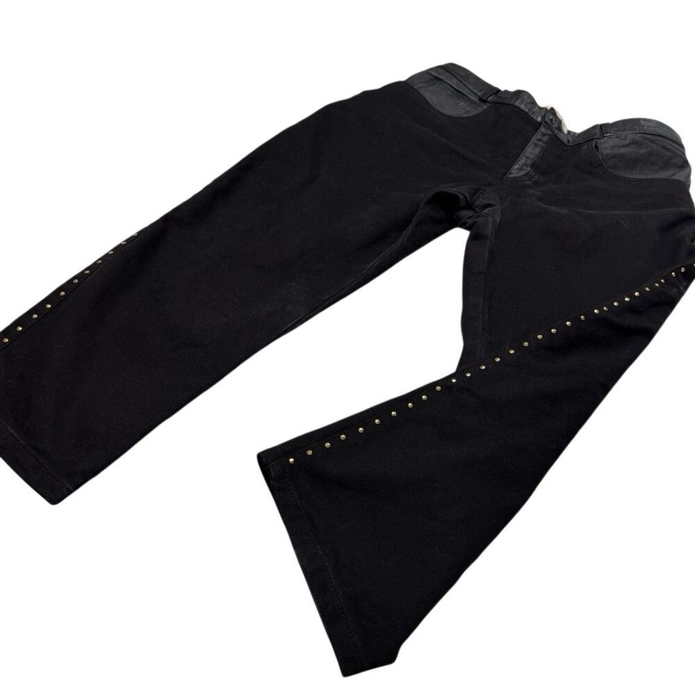 Vintage Twins Leather Studded Cropped Wide Leg Pants Black Made In USA 36”